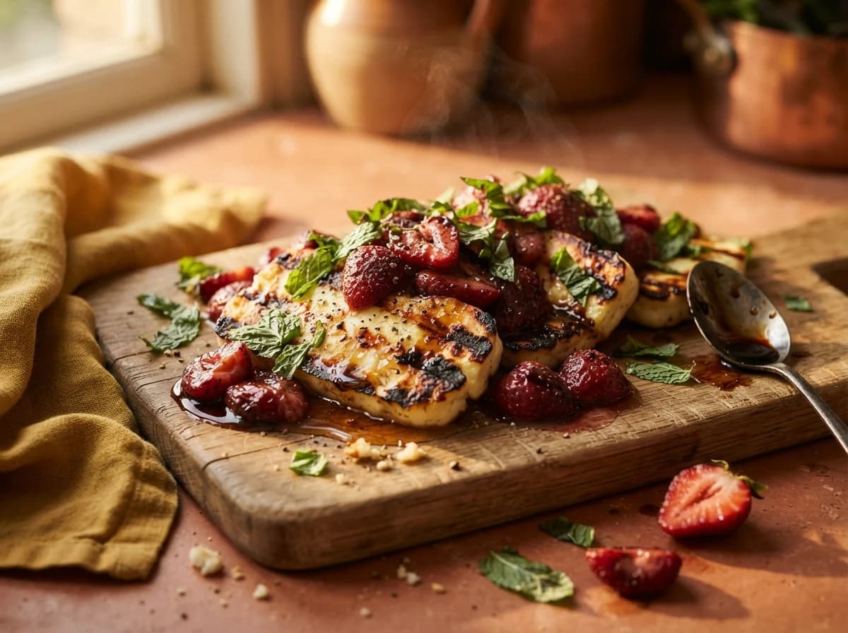 Grilled Halloumi with Hot Honey & Balsamic Berries