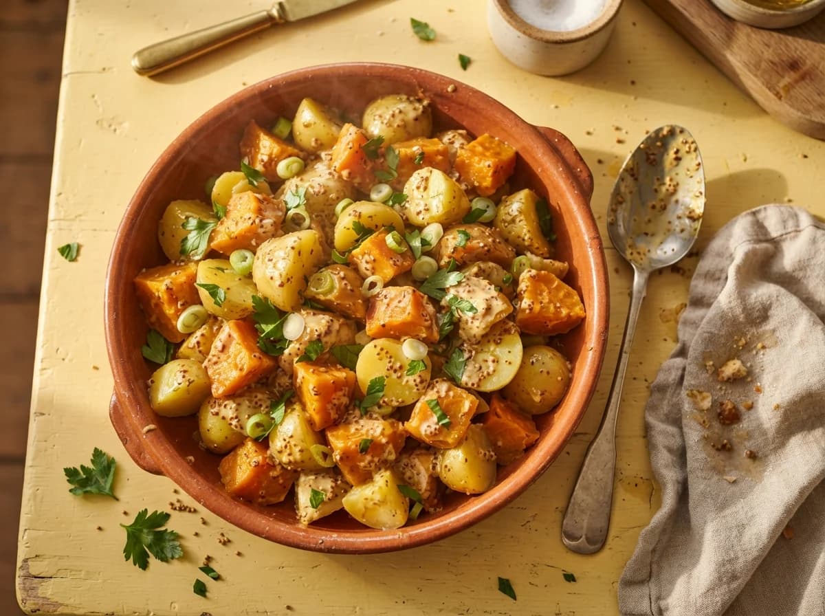 Kūmara & Potato Salad, Hot Honey Mustard