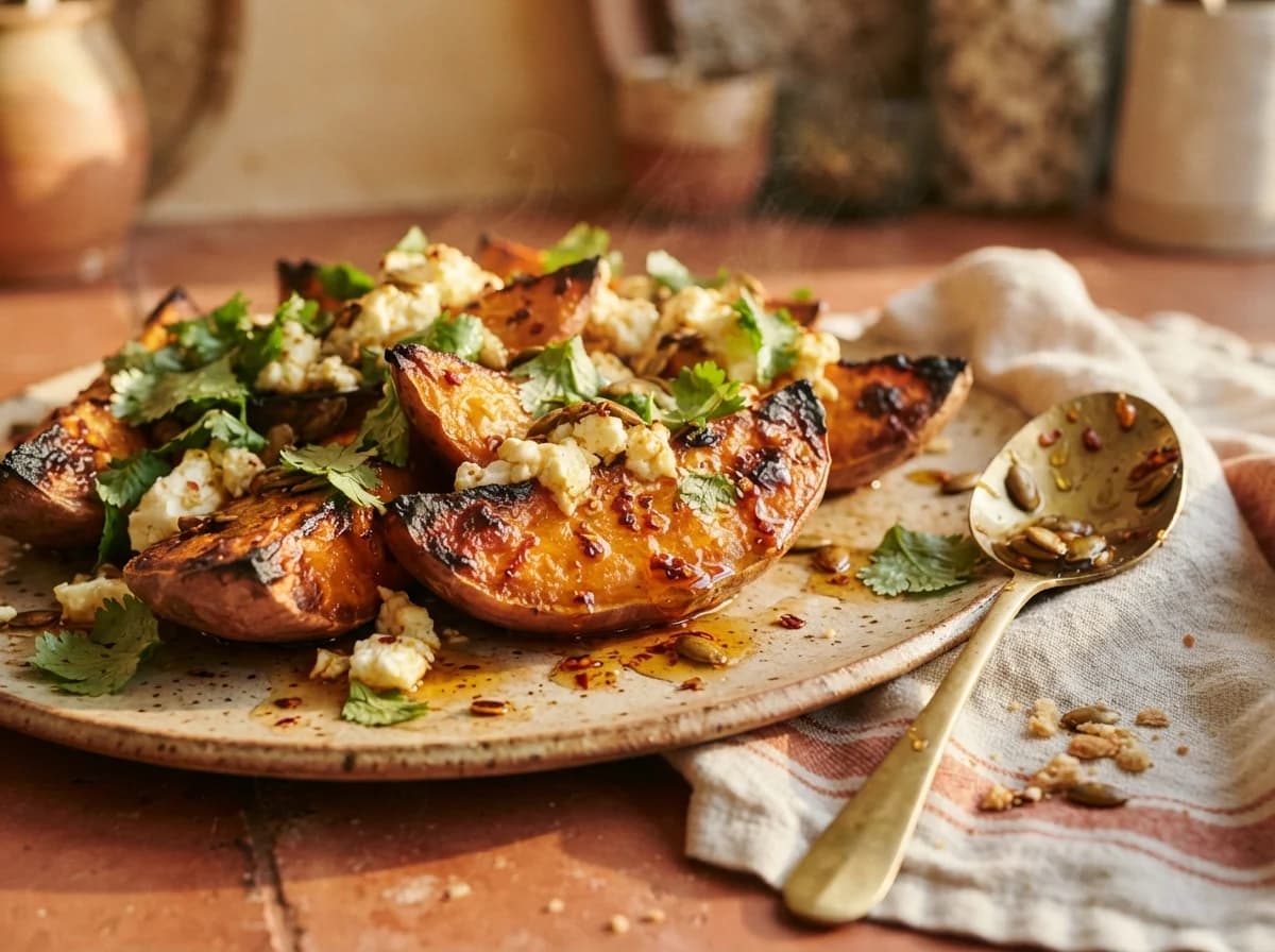 Roast Kūmara with Feta & Hot Honey